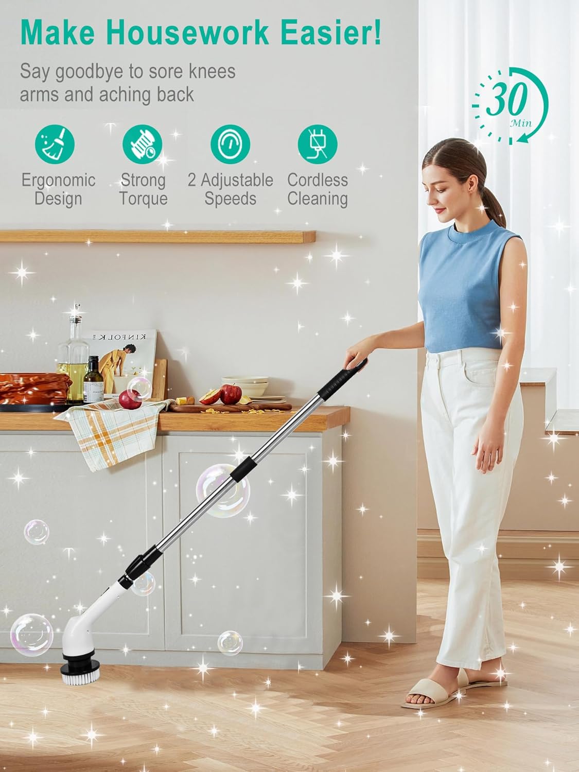 Brosse Électrique Rotative - Nettoyage Puissant avec 9 Têtes Remplaçables, Poignée Réglable, Usage Salle de Bain, Cuisine, Voiture - 6