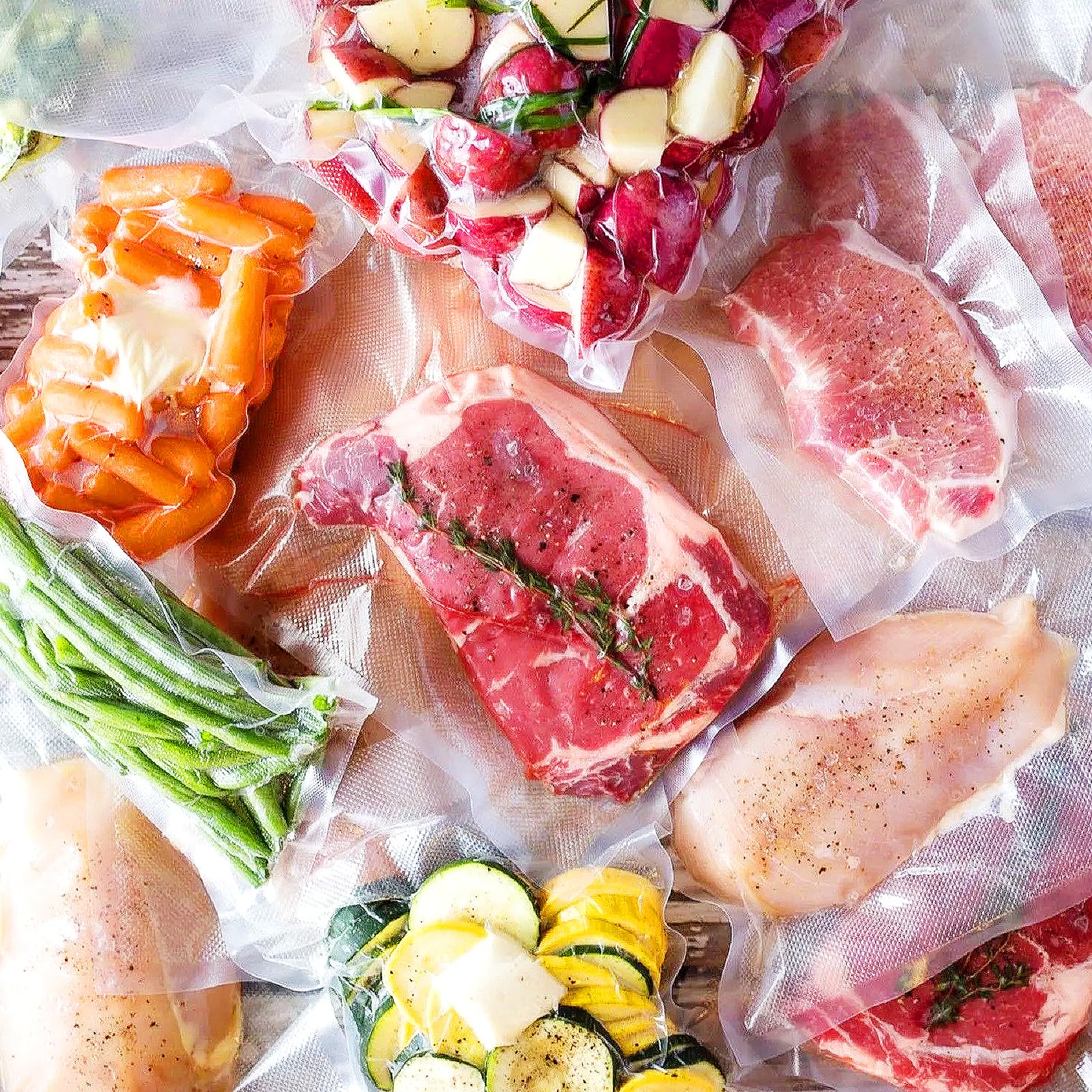 Buste sottovuoto per alimenti, 6 Pack, Rullo sottovuoto per alimenti, per la conservazione e la cottura degli alimenti, senza BPA (28/25/20 x 300 cm) - 2