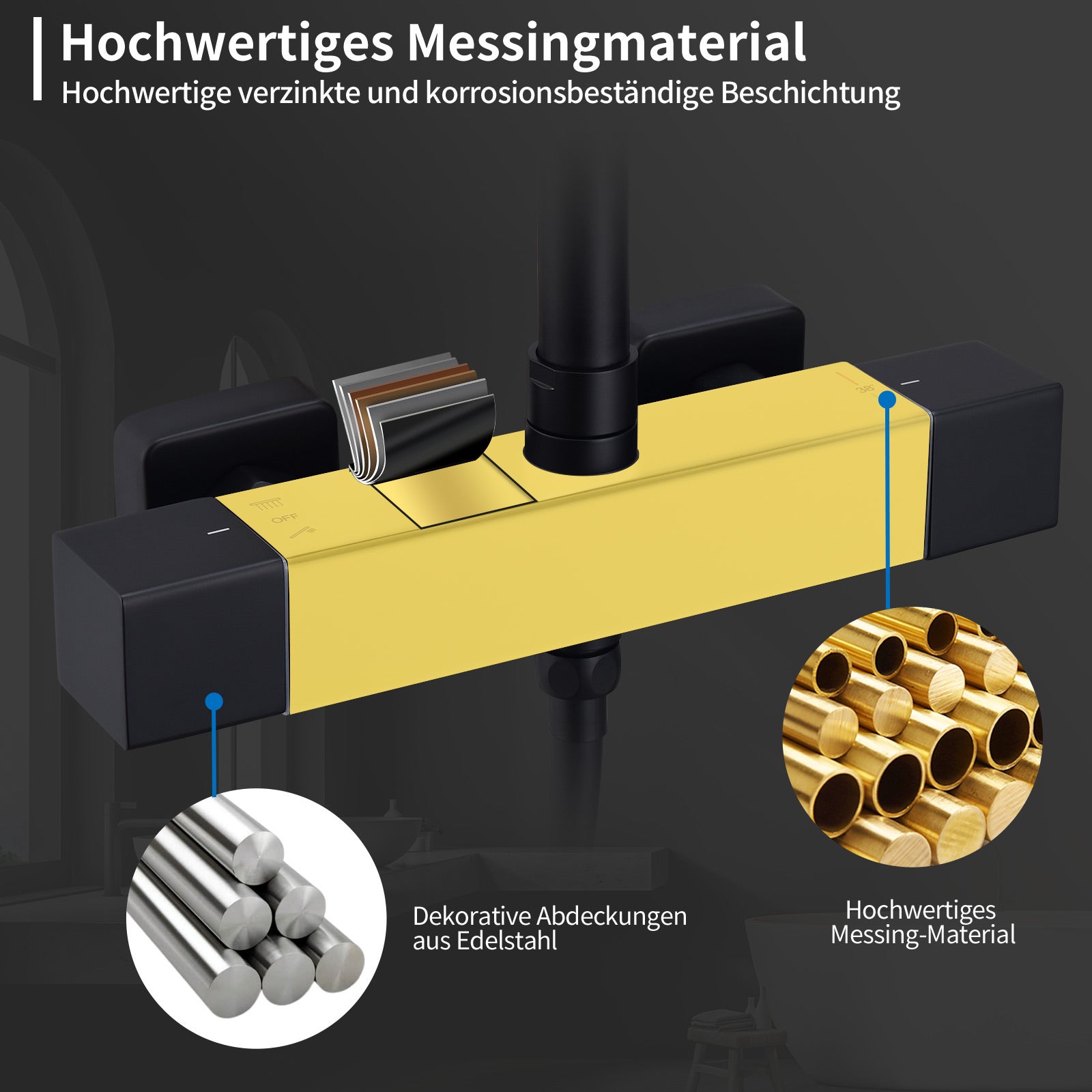 HOMELODY Czarna termostatyczna kolumna prysznicowa, zestaw prysznicowy z termostatem i główką prysznicową, regulowana wysokość - 2