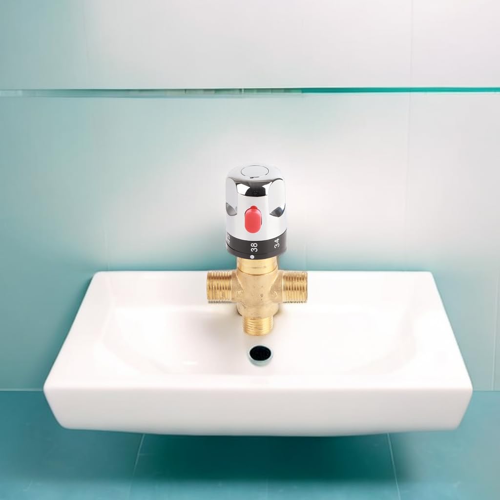 Mitigeur thermostatique,mitigeur thermostatique en laiton massif à 3 voies Robinet de réglage de la température pour système de douche - 2