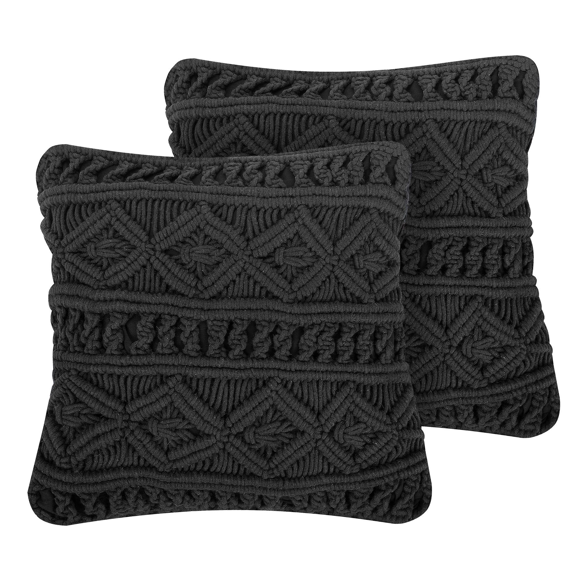 Beliani conjunto de 2 cojines decorativos mudanya algodón 45 x 45 cm negro patrón geométrico