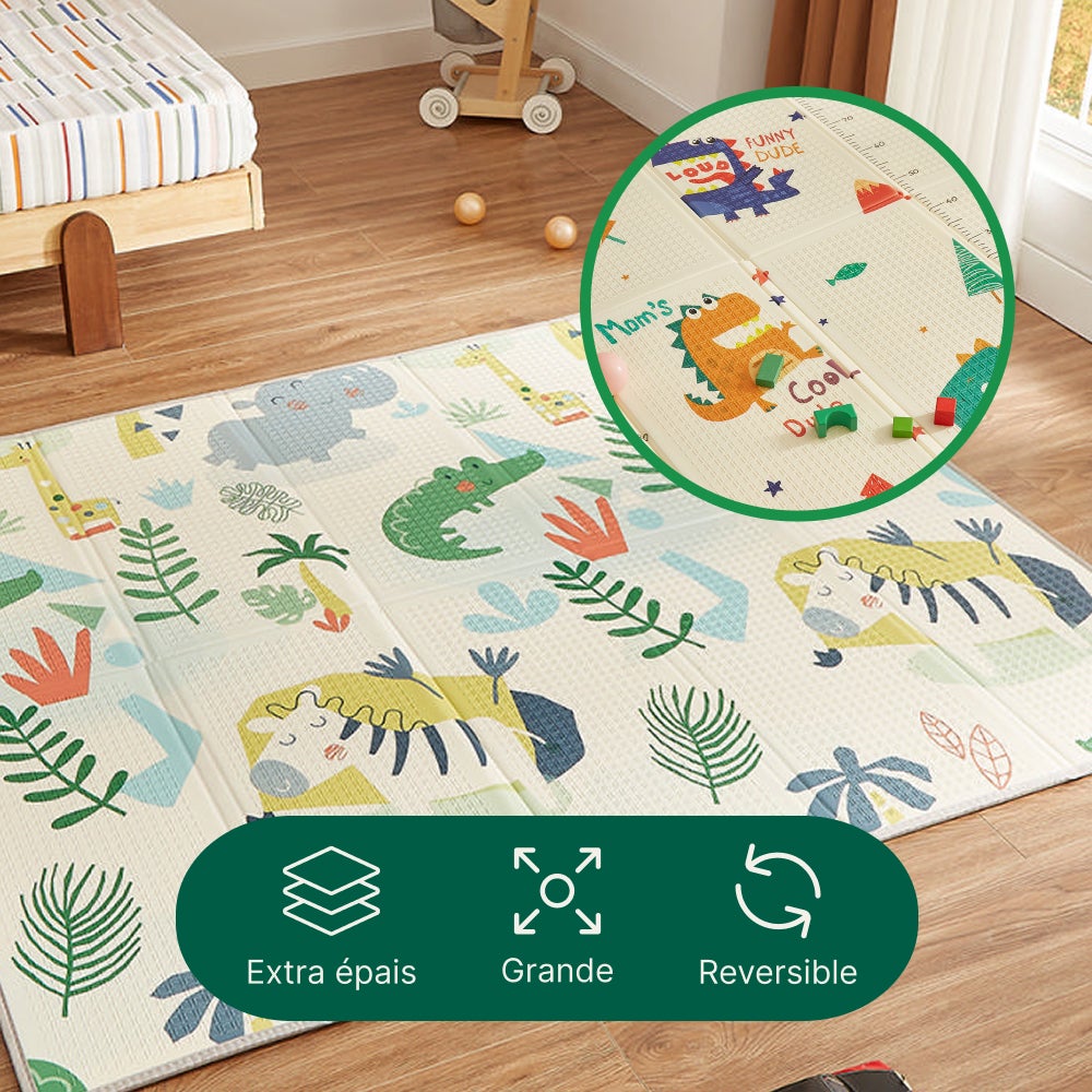 CASABEL Tapis d’Éveil Bébé 180×200 cm, Pliable, Motifs Jungle - 3
