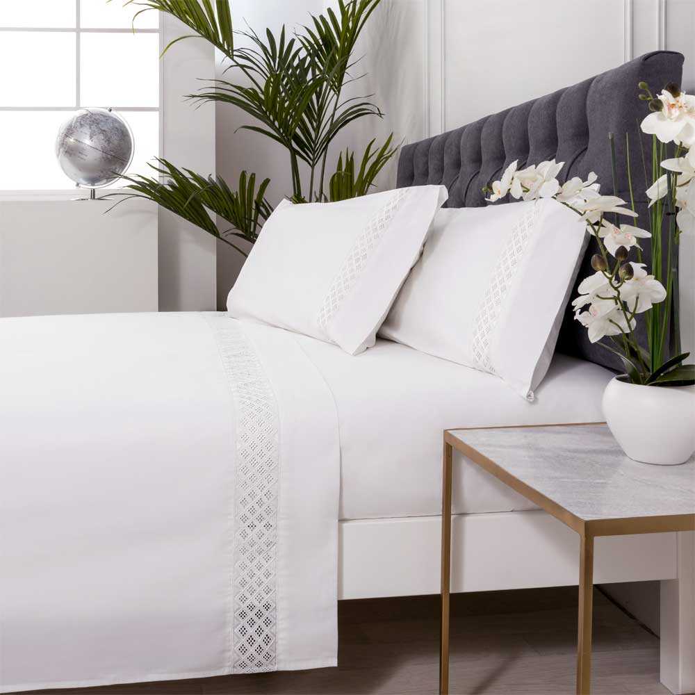 Cotton artean - juego de sabanas sarria percal algodón blanco 160x260 cama de 90