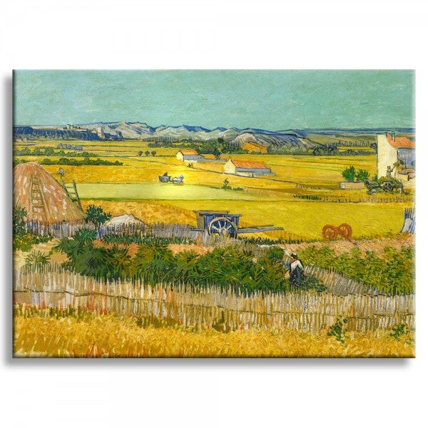 Obraz na płótnie na drewnianej ramie Pejzaż z niebieskim wozem - Van Gogh 100x140 cm