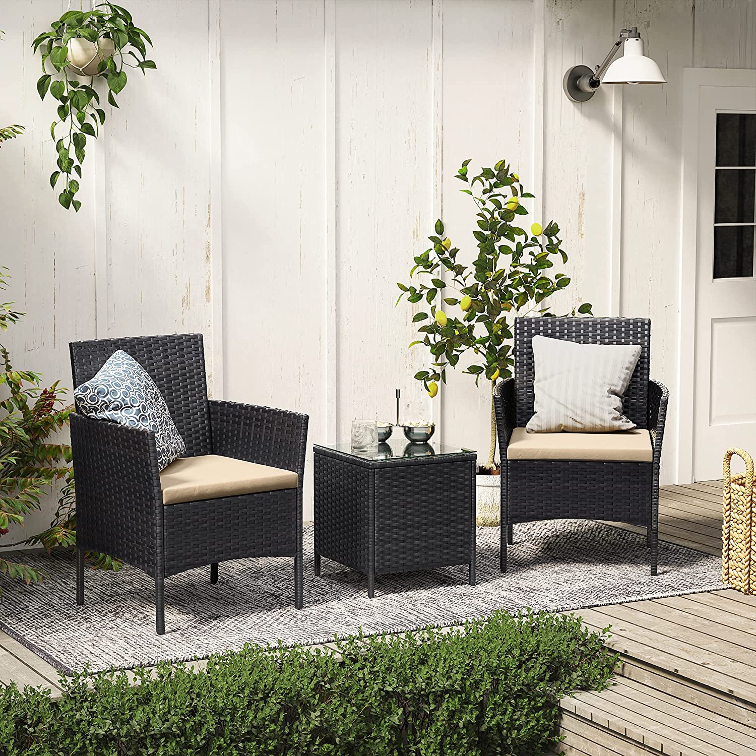 Salon de Jardin Extérieur, Ensemble de Mobilier, Table et Chaises, Noir et Taupe - 3