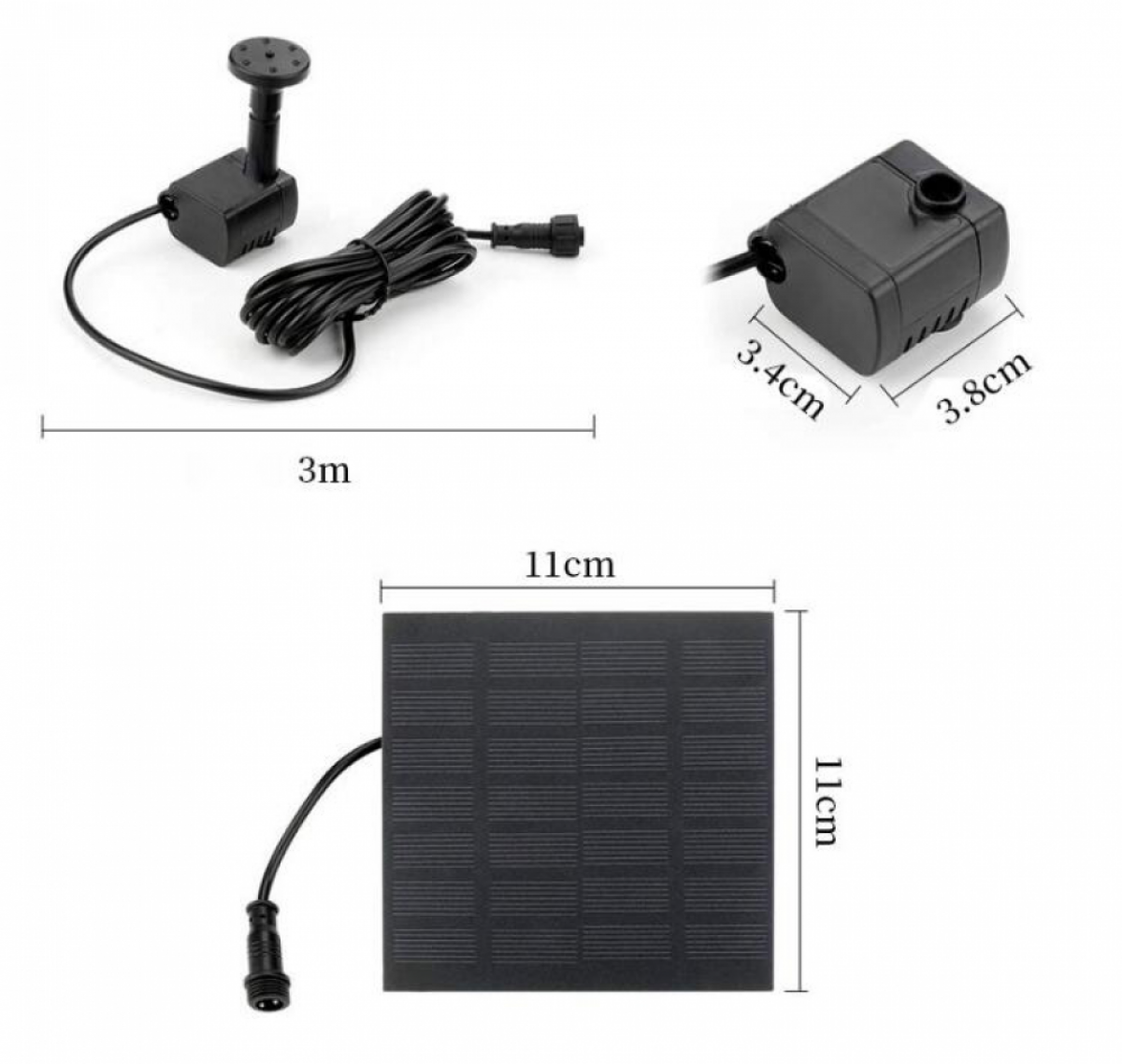 7V 1.2W Pompe Solaire Pour Fontaine, Pompe à Eau Solaire avec 6 Buses Kit de Fontaine Submersible sans Brosse，11*11cm，Longueur de ligne 3m - 3