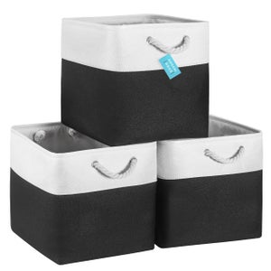 Cesto Per Biancheria Pieghevole In Bambù E Cotone Con Coperchio - Nero - Foto 2