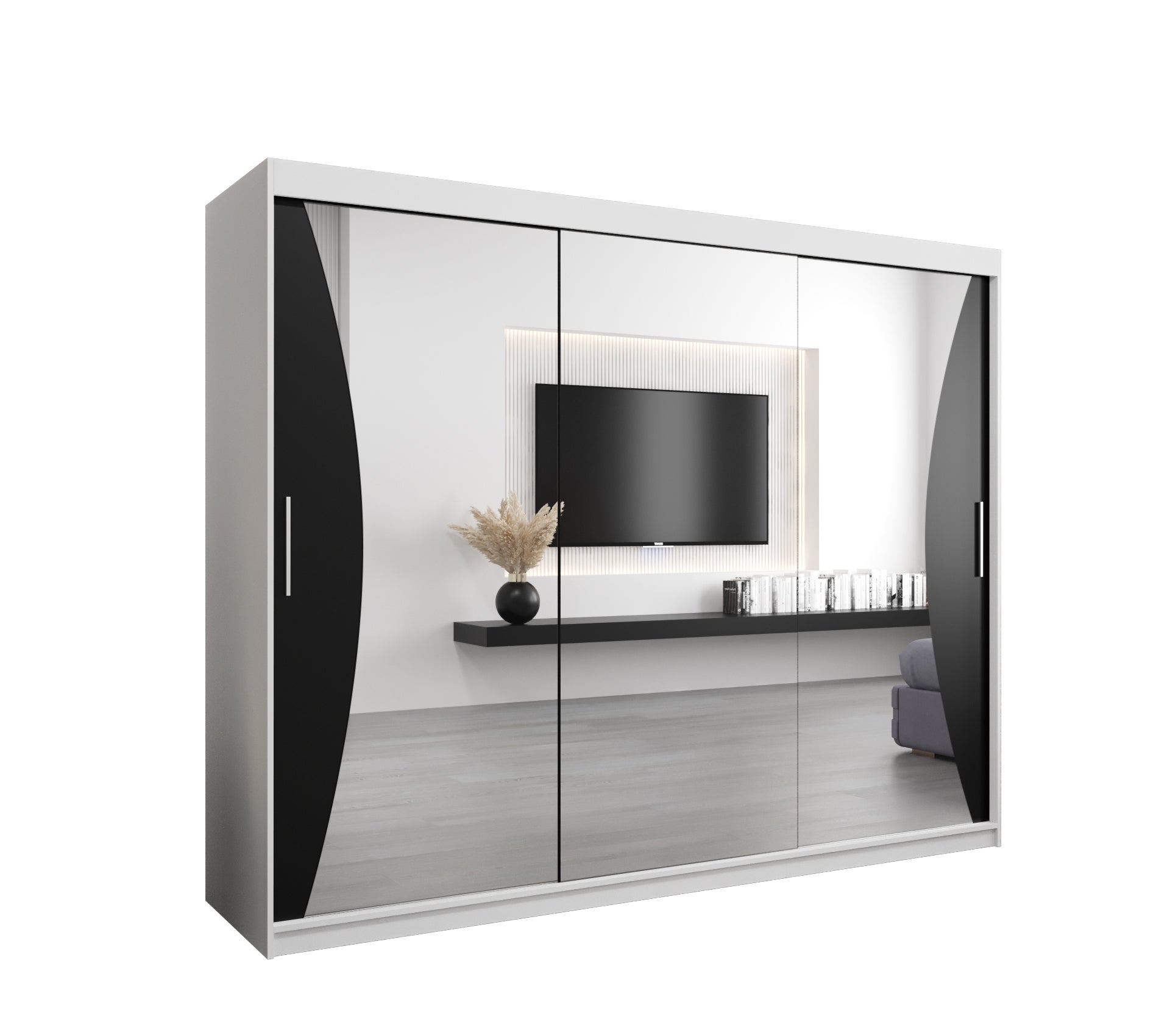 Szafa przesuwna garderoba MONACO 250 x 62 x 200 cm Biały + Czarny - Abiks Meble