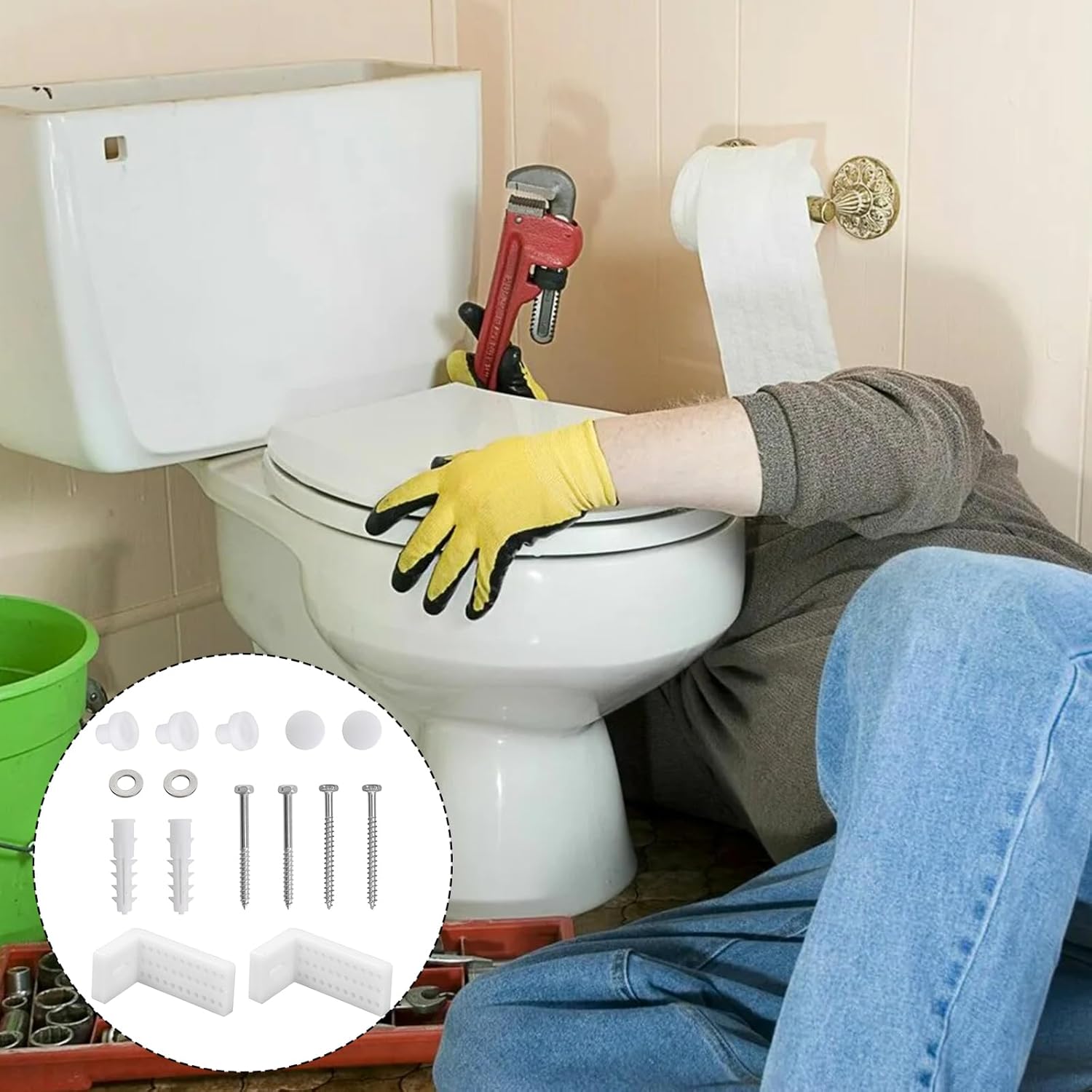 Kit Fixation WC au Sol,Vis Fixation WC, Fixation sur Pied Toilet, Support de Montage pour Fixation/Pièces de Rechange(Vis 60mm) - 5