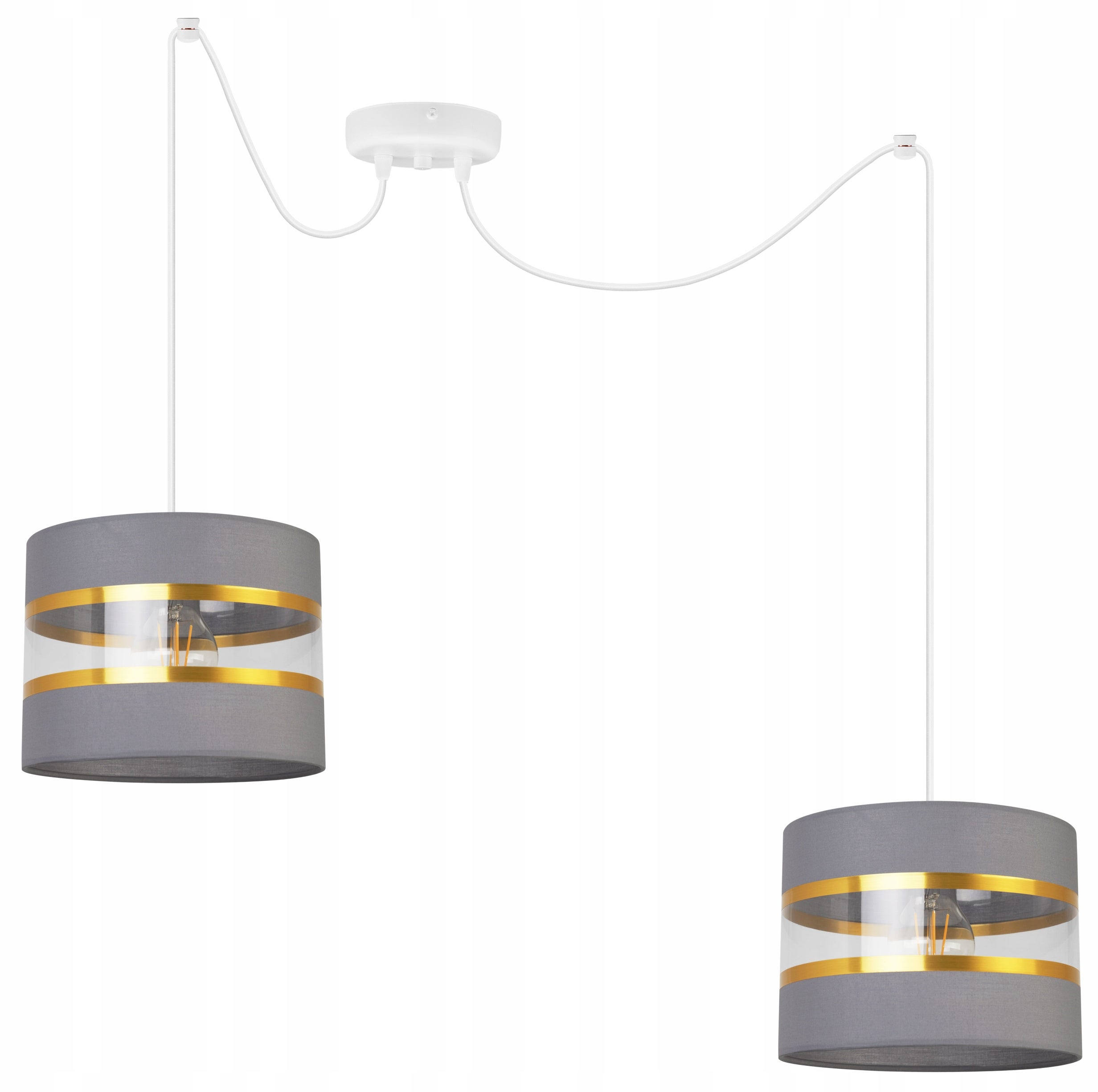 Lampa sufitowa wisząca Spider Elegance Gold modern 2xE27 abażur walec biało/szary Light Home LH