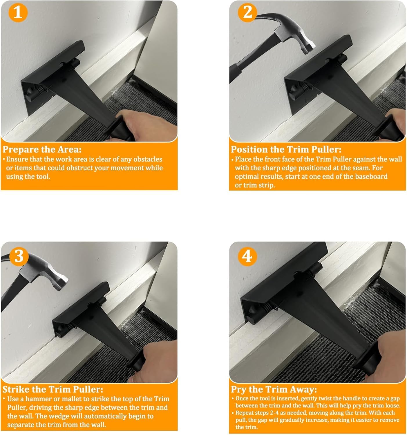 Extracteur de garnitures, outil multifonction robuste pour enlever les planchers en bois, les plinthes, les boîtiers de porte, le carrelage, les clous - 6