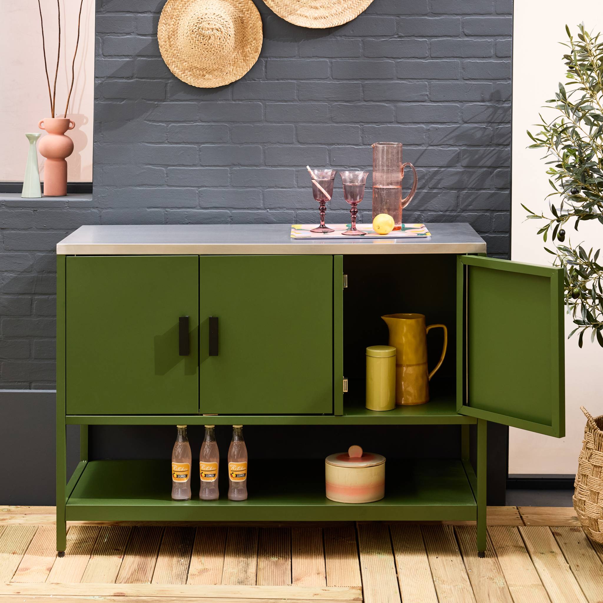 Cozinha externa em aço 3 portas e 1 prateleira, 120cm, Naxos, Verde, 120x51x87 cm - 3