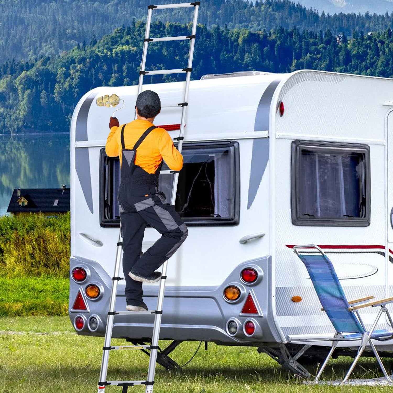 Escabeau echelle telescopique Premium 5m aluminium, antidérapante, multifonction - 9