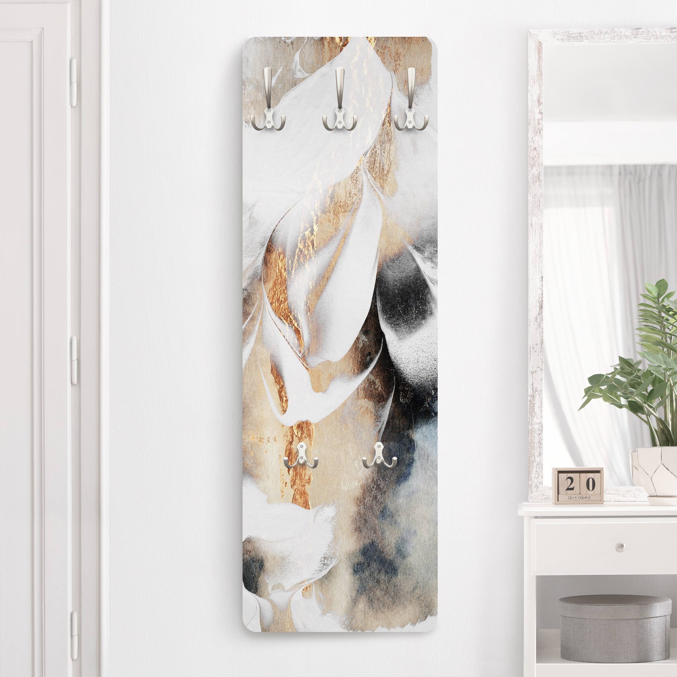 DEQORI - Appendiabiti da parete in vetro e metallo, motivo scritta Home, 60 x 30 cm, design moderno, pannello appendiabiti per corridoio, soggiorno e camera da letto, magnetico e scrivibile