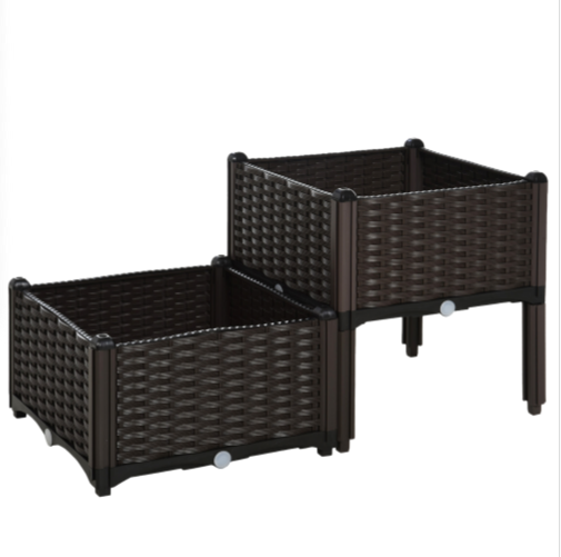 WRJENFSC Jardinière Surélevée 160x40x42 Cm Polypropylène Aspect Rotin Noir - Potager Balcon
