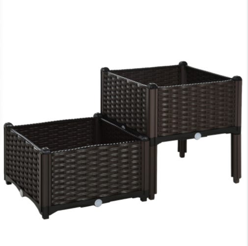 WRJENFSC Jardinière Surélevée 160x40x42 Cm Polypropylène Aspect Rotin Noir - Potager Balcon