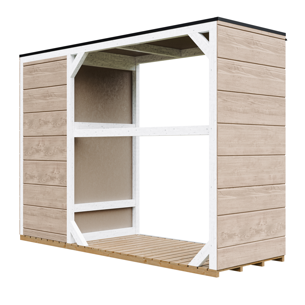Abri à Bûches Extérieur Avec Rangement Latéral - Dimensions 75x217xH159 Cm, Bois SmartSide, Toit Bitumé, Couleur Terra Brown