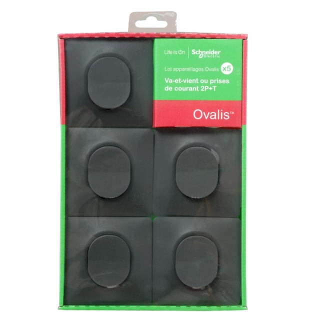 Lot 5 interrupteurs va-et-vient brochables + plaque - anthracite - Ovalis - Schneider