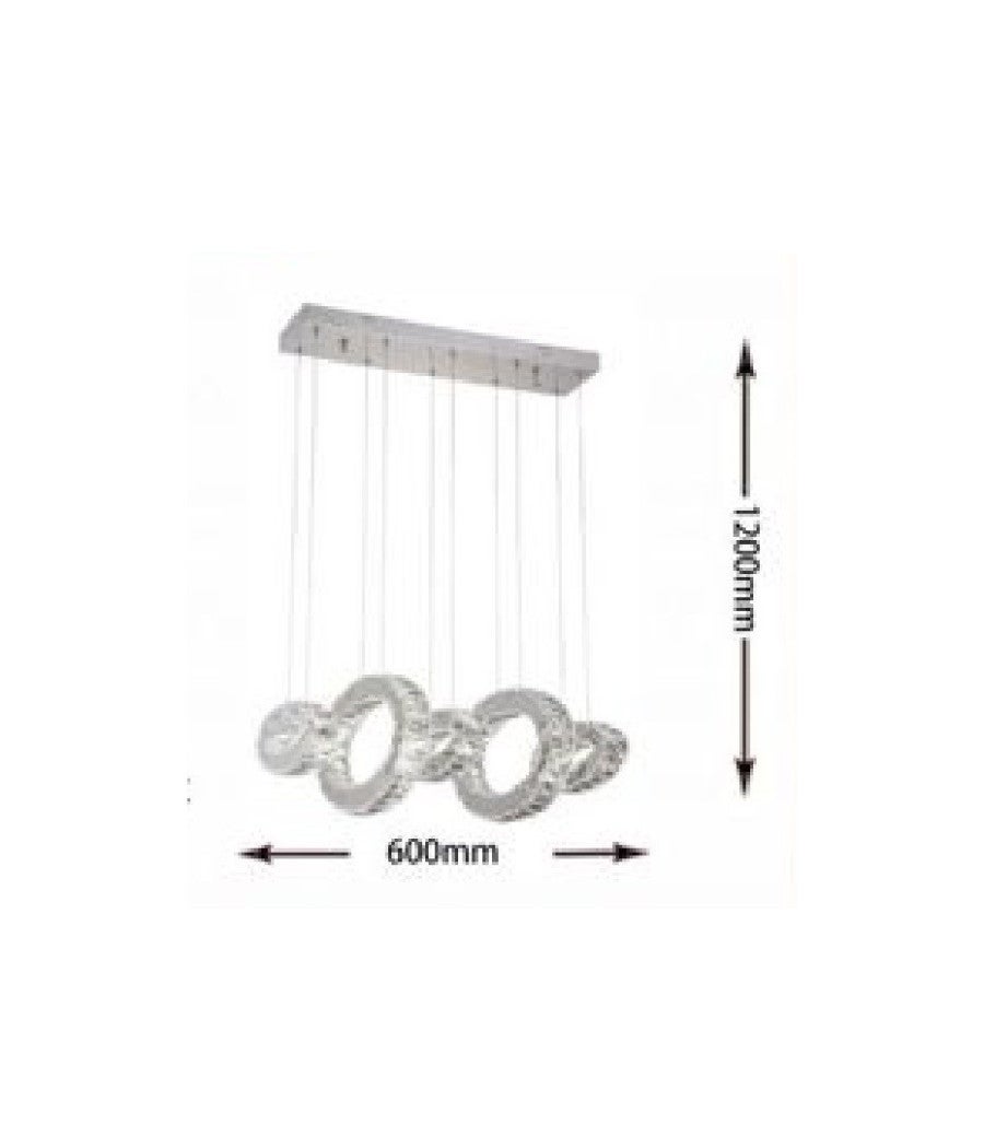 Trade Shop - Lampadario Led A Sospensione 42watt 5 Anelli Con Cristalli Luce Fredda 8000k B58 - - 2