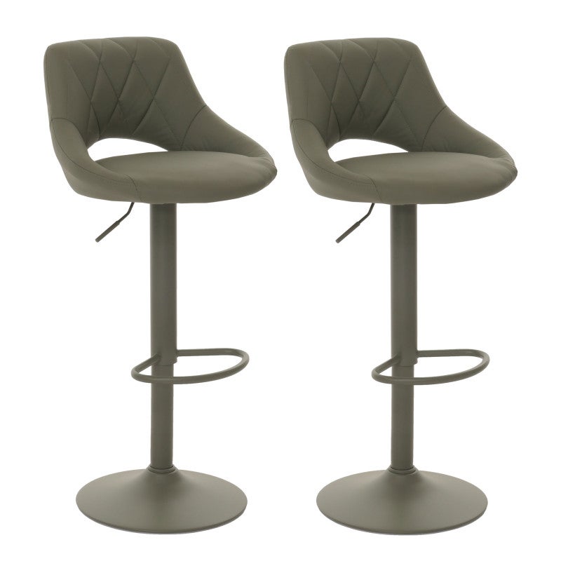 Zestaw 2 stołków barowych HWC-N64, stołek barowy, obrotowy podnóżek, imitacja skóry, metal ~ zielony