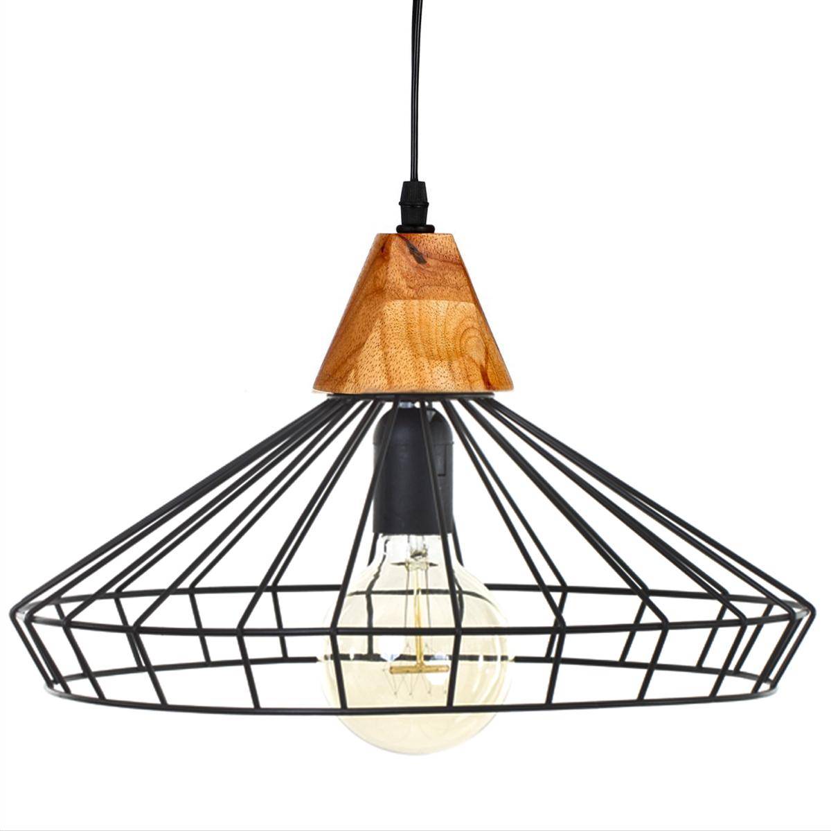 LAMPA WISZĄCA Ben czarna styl industrialny DREWNO I ŻELAZO
