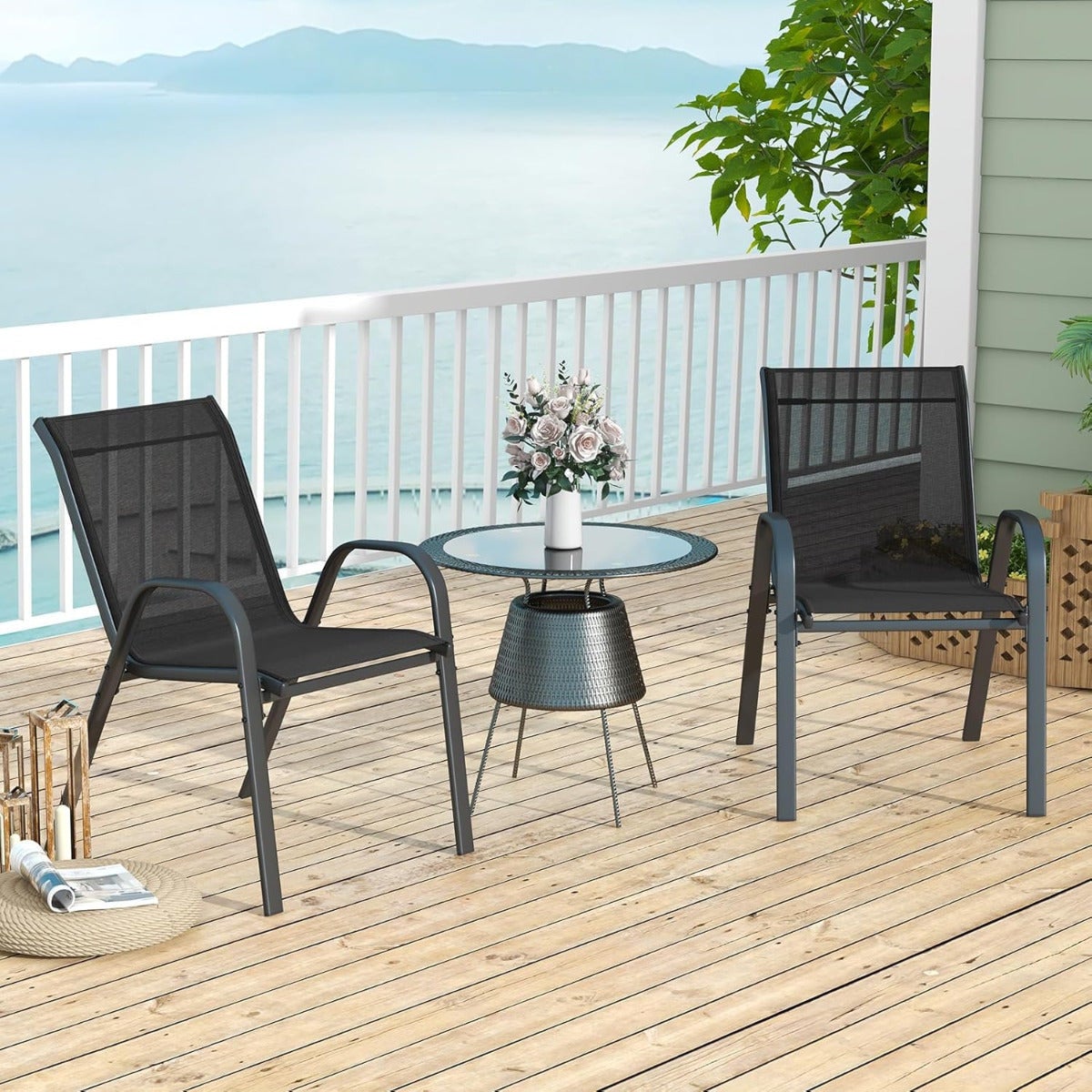 GOPLUS Set Di 2 Sedie Da Patio, Sedie Da Esterno Per Qualsiasi Tempo Sedia In Tessuto Traspirante Con Braccioli Seduta Ampio Schienale Alto Telaio In Metallo Anti Ghiaccio Per Cortile 82361333