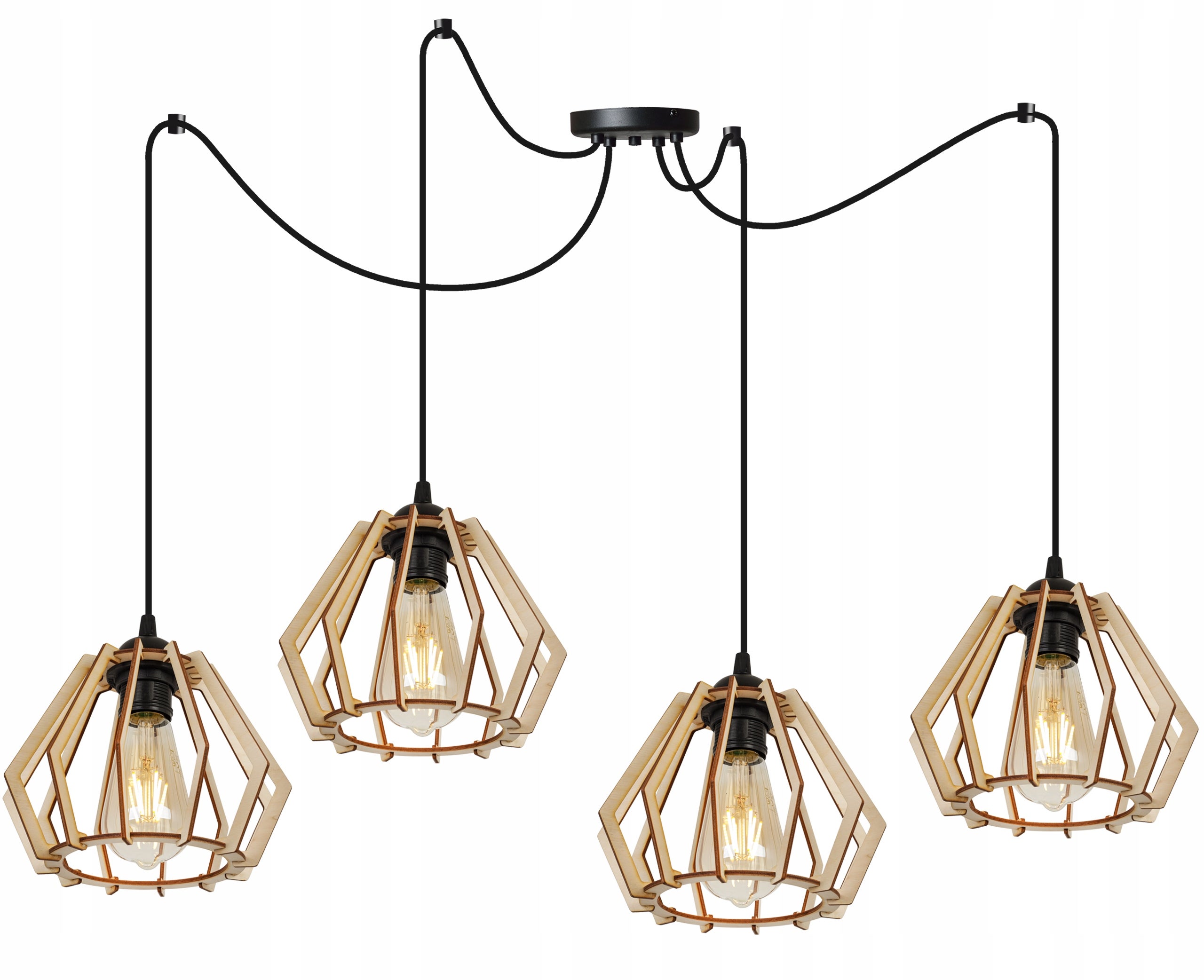 Lampa sufitowa wisząca modern Spider Timber 4xE27 klosz drewniany diament beżowy Light Home LH