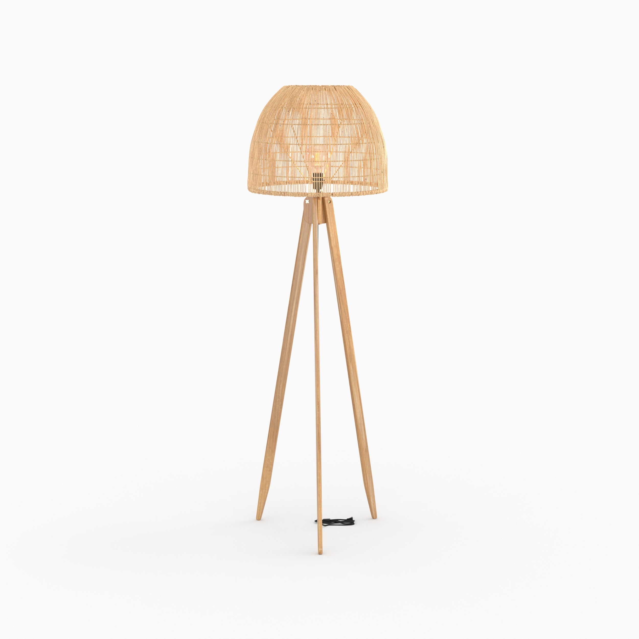 Lampadaire à trépied Marron miel et blanc Bois de teck 141 cm - Lampadaire Retro - Lampadaire