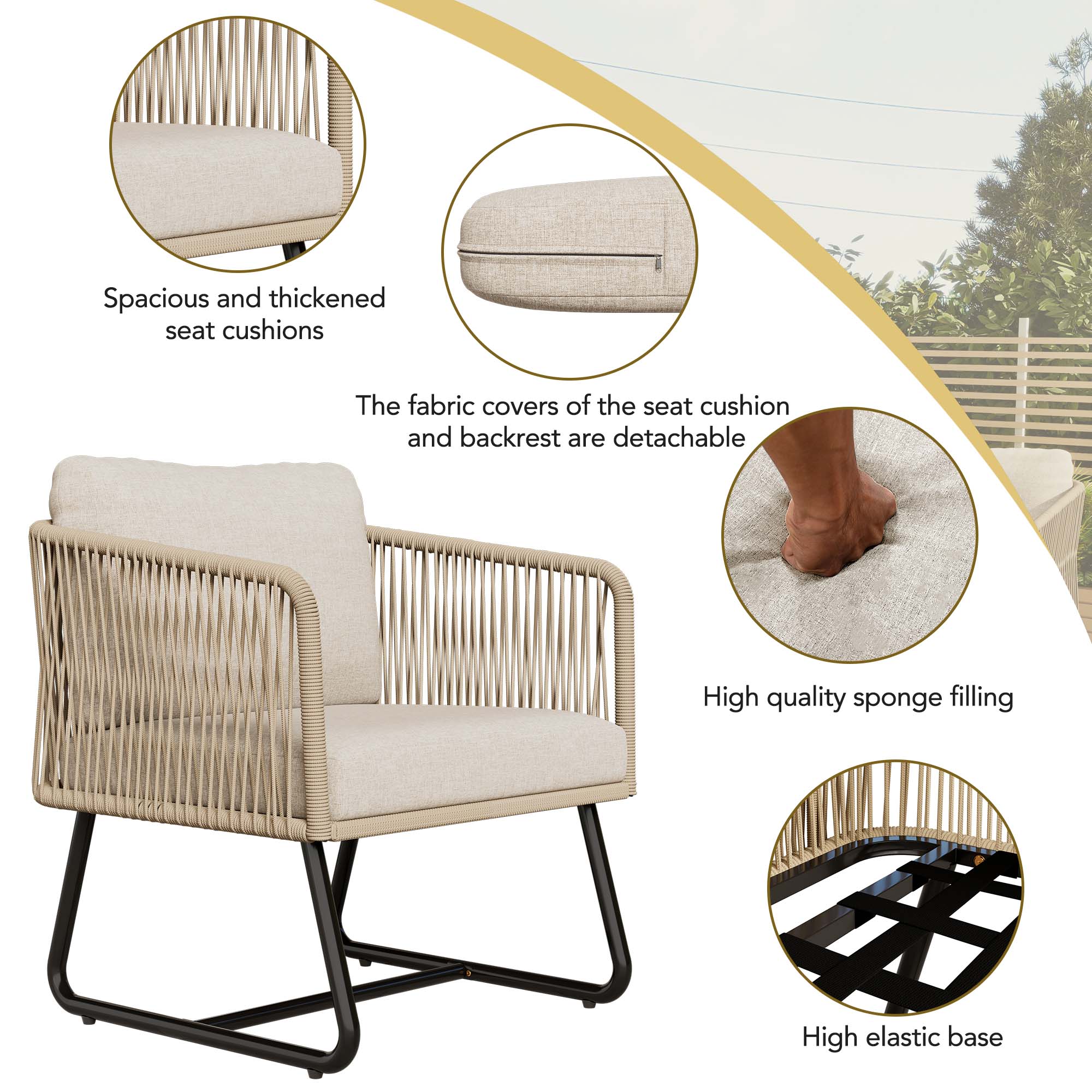 Garten-Lounge-Set mit Rahmen aus verzinktem Eisen, Gartenmö - 6