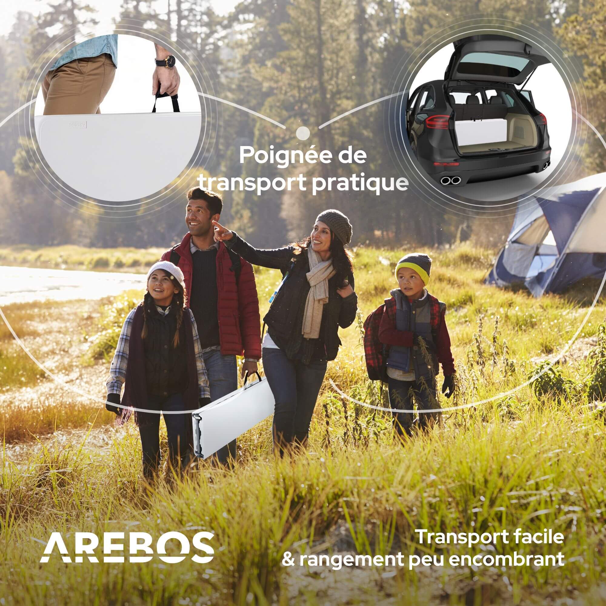 AREBOS Lot de 2 bancs pliants - Poignée de transport - 183 x 28 x 43 cm - Pour camping, jardin, fête, camping, tente à bière, banc de jardin, banc - 6