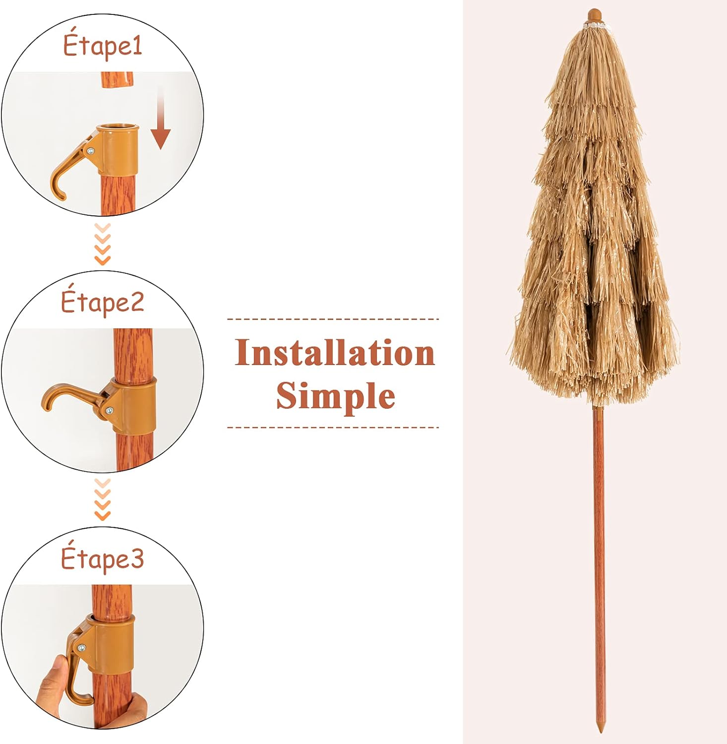 Sombrilla voladiza de pared, sombrilla de patio con cabezal inclinable y soporte ajustable, con 8 varillas y ventilación, beige - 2