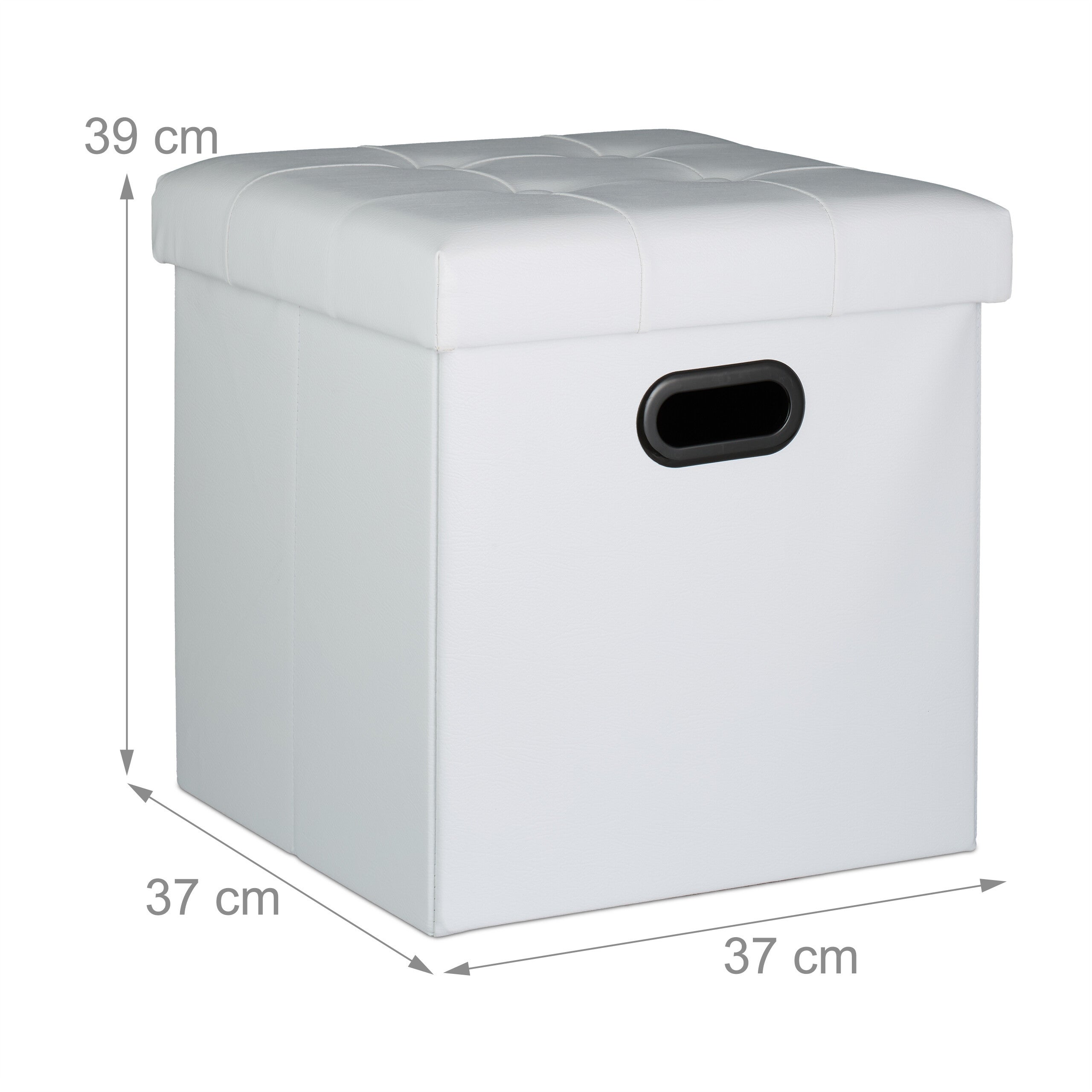 Banco, puff estofado, dobrável, HBT: 39x37x37 cm, couro sintético, cubo de assento, branco, Relaxdays - 4
