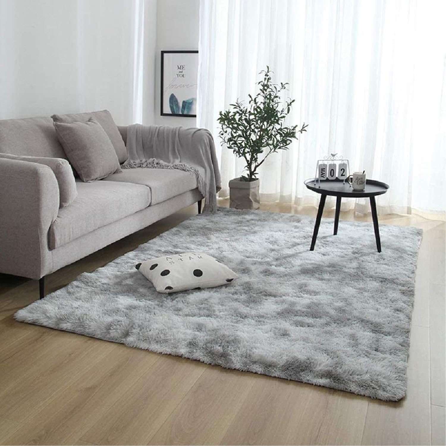 Tapis moelleux en peluche, tapis en peluche soyeux, tapis d'intérieur moelleux, tapis de jeu moderne antidérapant (gris clair, 120 x 160 cm) - 3