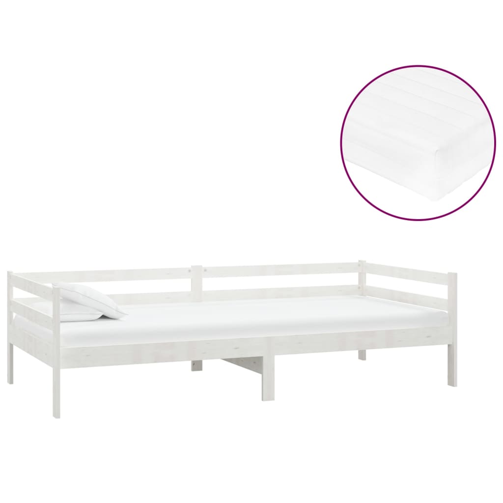 Lit simple Lit de repos avec matelas 90x200 cm Blanc Bois de pin massif CFW52050 Leroy Merlin