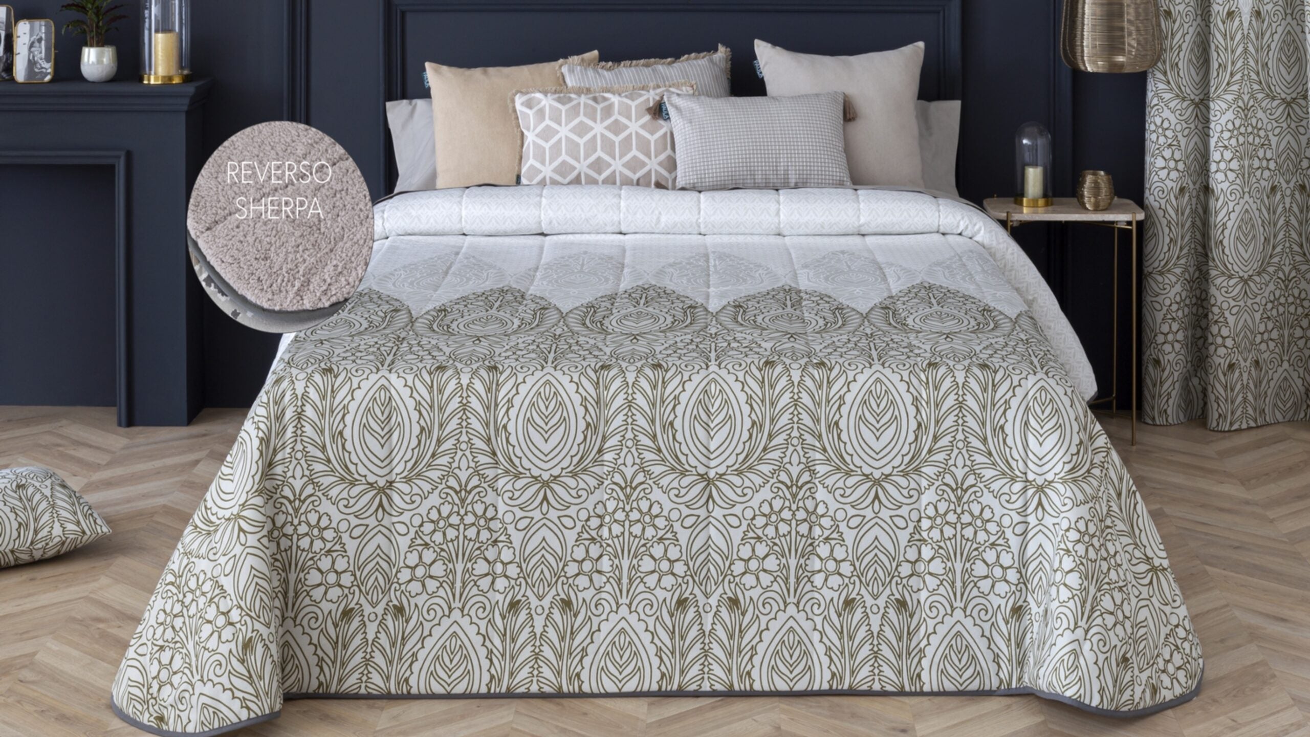 Edredon estampado sherpa interior borreguillo baza beig para cama de 135 cm