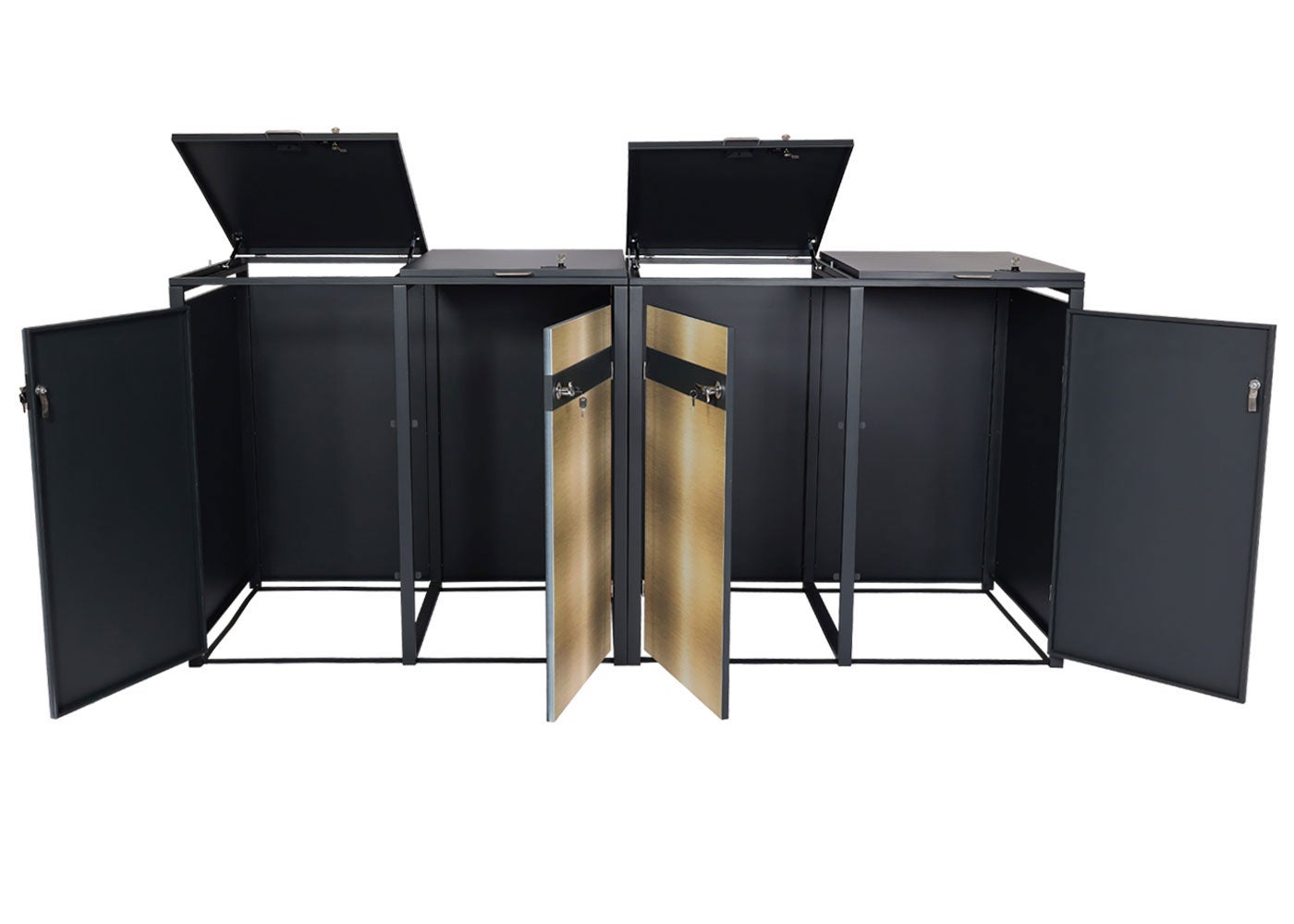 Set 4x copribidoni box spazzatura rifiuti HWC-J82 80x264x117cm acciaio inox antracite gold - 3