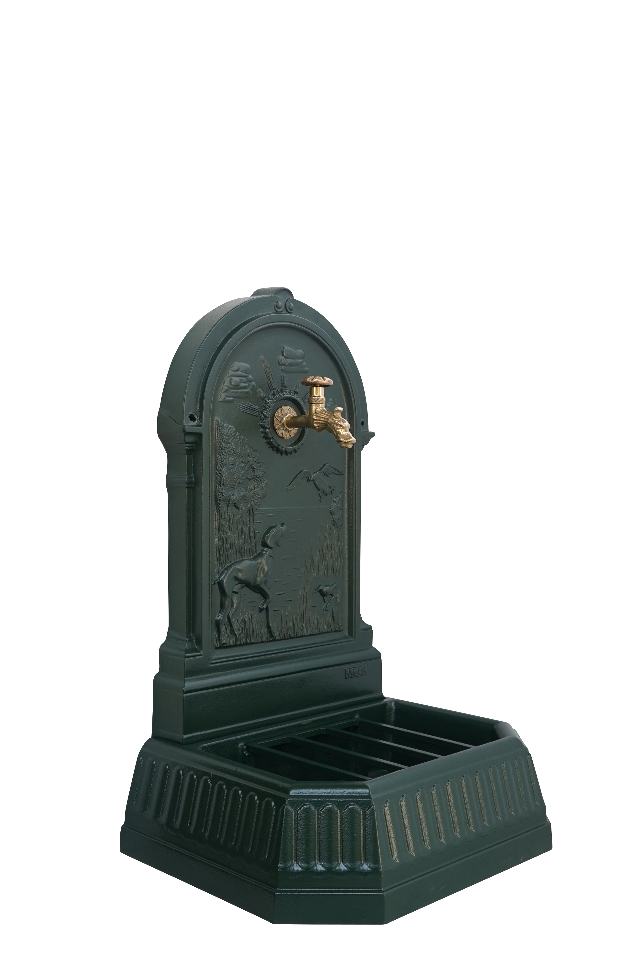 Fontaine chasse au marais Dommartin vert 6009 avec robinet colvert H.87 ...