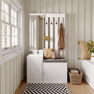 URBNLIVING Scarpiera E Appendiabiti Whitefield In Legno E Metallo, Con Mensola, Finitura Rovere O Bianco, Per Ingresso Moderno - 3