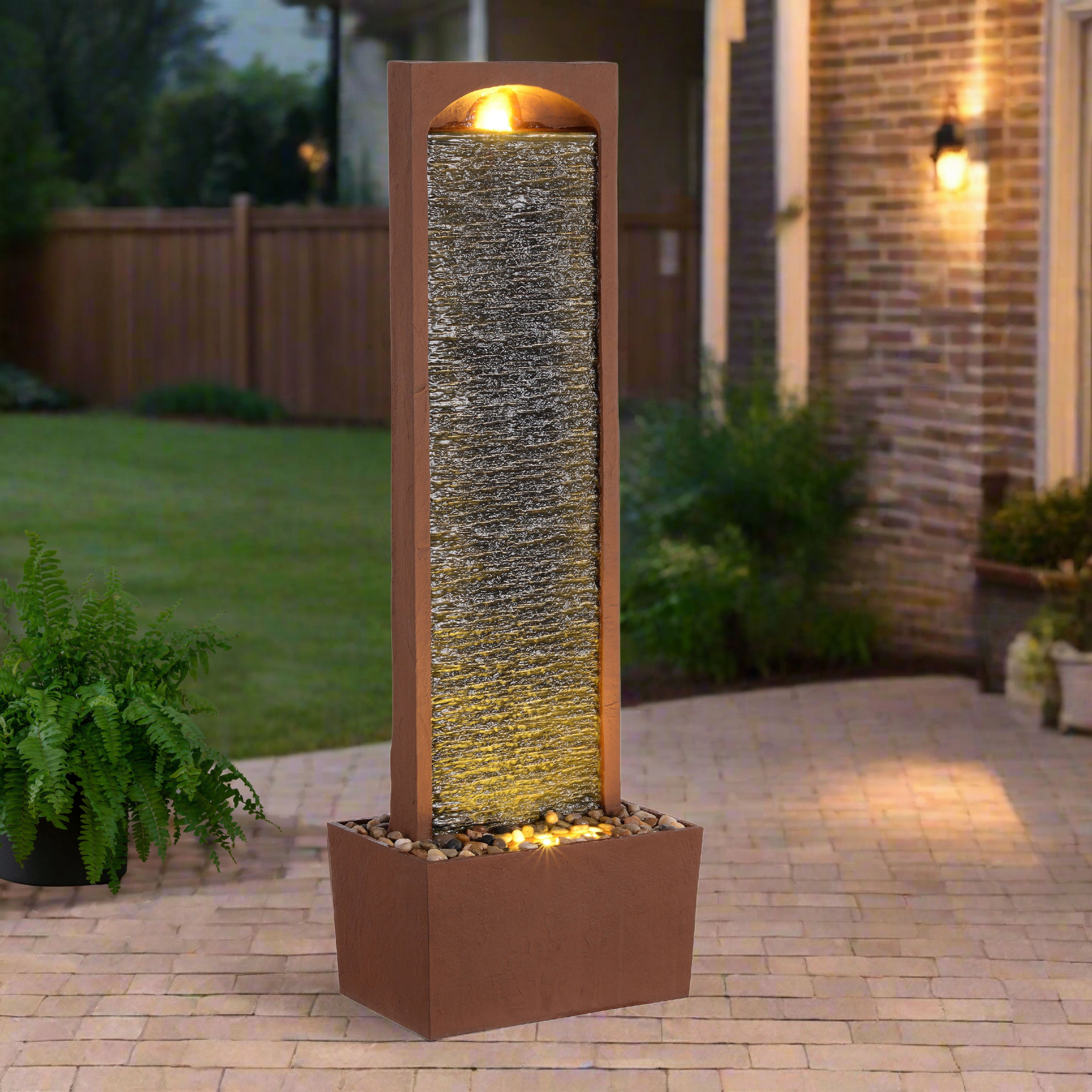 Fontaine murale LED design moderne rocher rouge extérieur, Marron TEAMSON HOME - 7