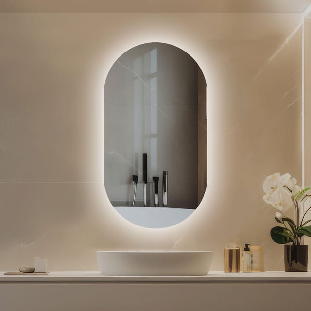 Specchio ovale 50x90 cm sagomato a filo lucido reversibile con retroilluminazione a led perimetrale