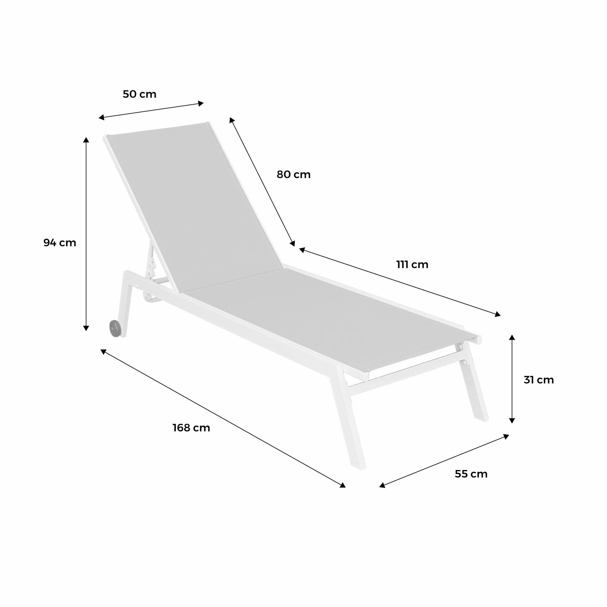 Tumbona de aluminio de multiposición con ruedas, set de 2 Antracita - 191x55x94 cm - 4