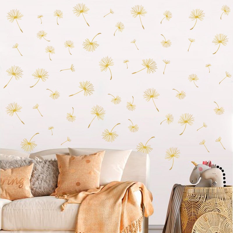 Stickers Muraux Fleur de Pissenlit Autocollant Mural Plantes Doré Deco Fenêtre Stickers Salon Salle de Bain Chambre Enfants Bébé Décoration - 2