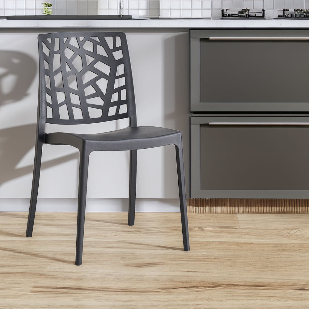 Lot de 4 chaises Trixy de jardin empilables en polypropylène avec fibre de verre noir anthracite - 3