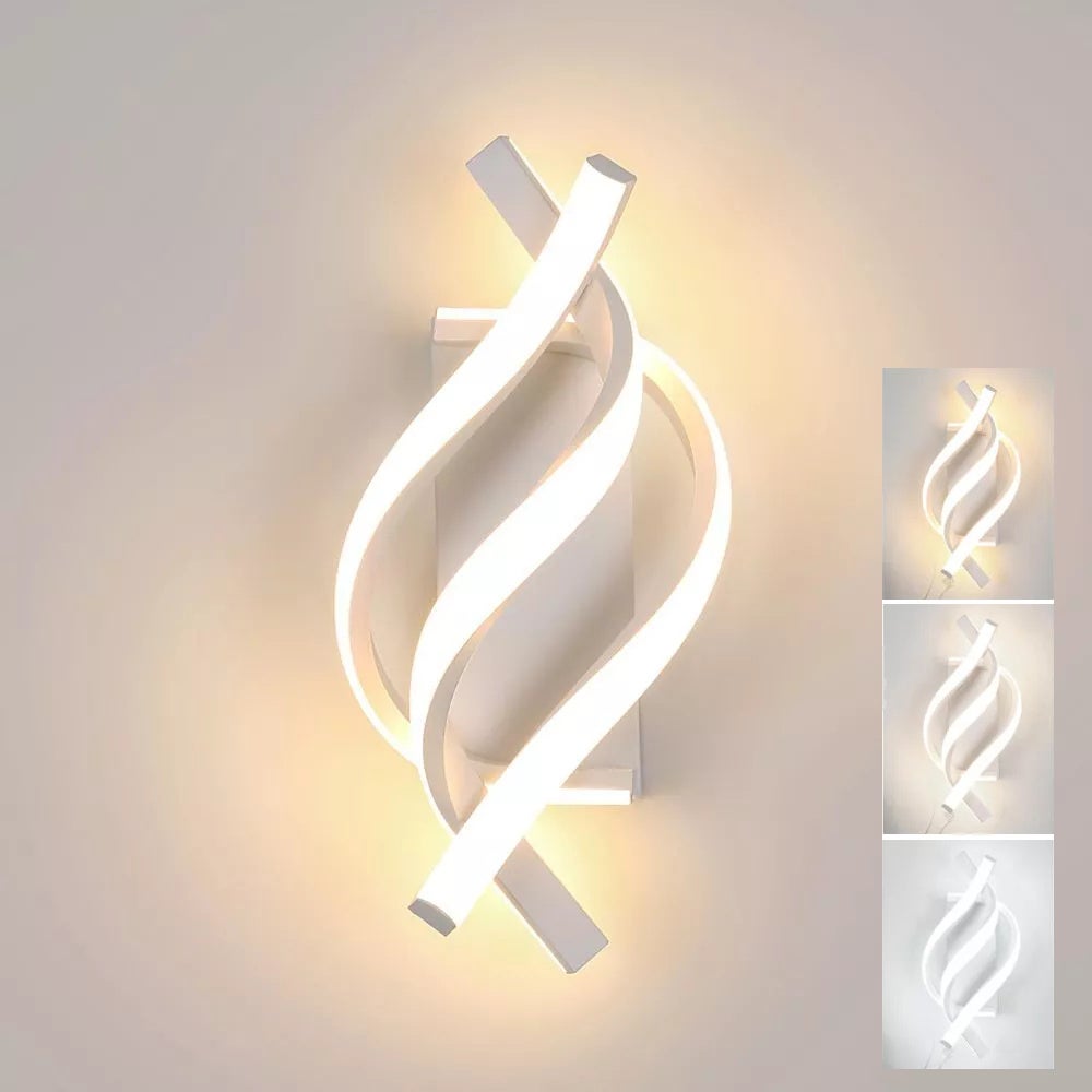 Nowoczesna spiralna lampa ścienna LED, 3 temperatury barwowe, kreatywna lampa ścienna do wnętrz, biała