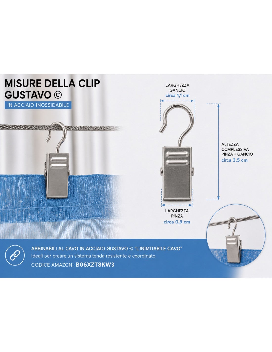 Lot de 20 clips en acier inoxydable Gustavo © pour porte-rideaux - 2