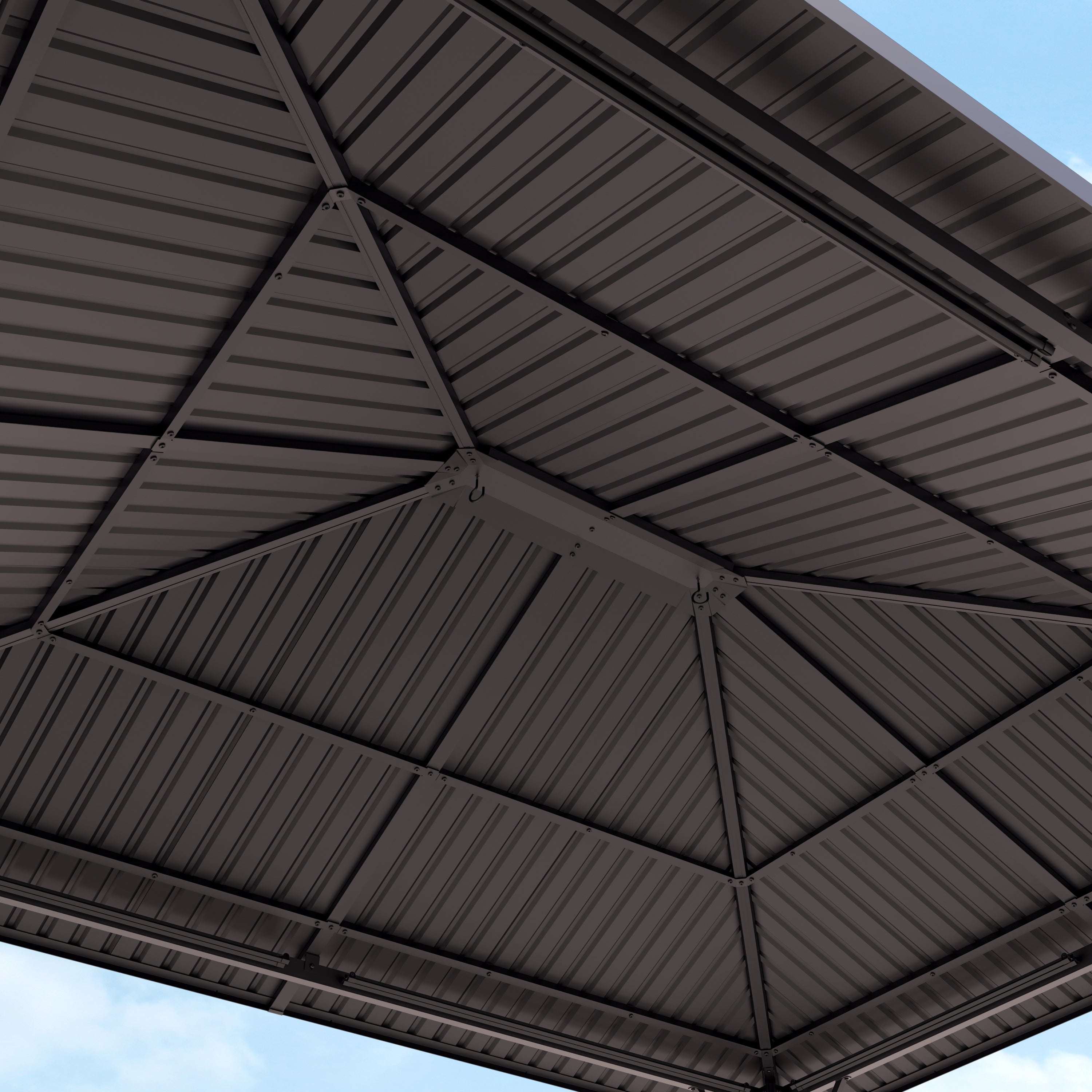 TOOLPORT Cenador de Jardin 3x3,65 m con techo de acero - Hardtop pabellón con 4 cortinas y mosquiteras en gris - 4