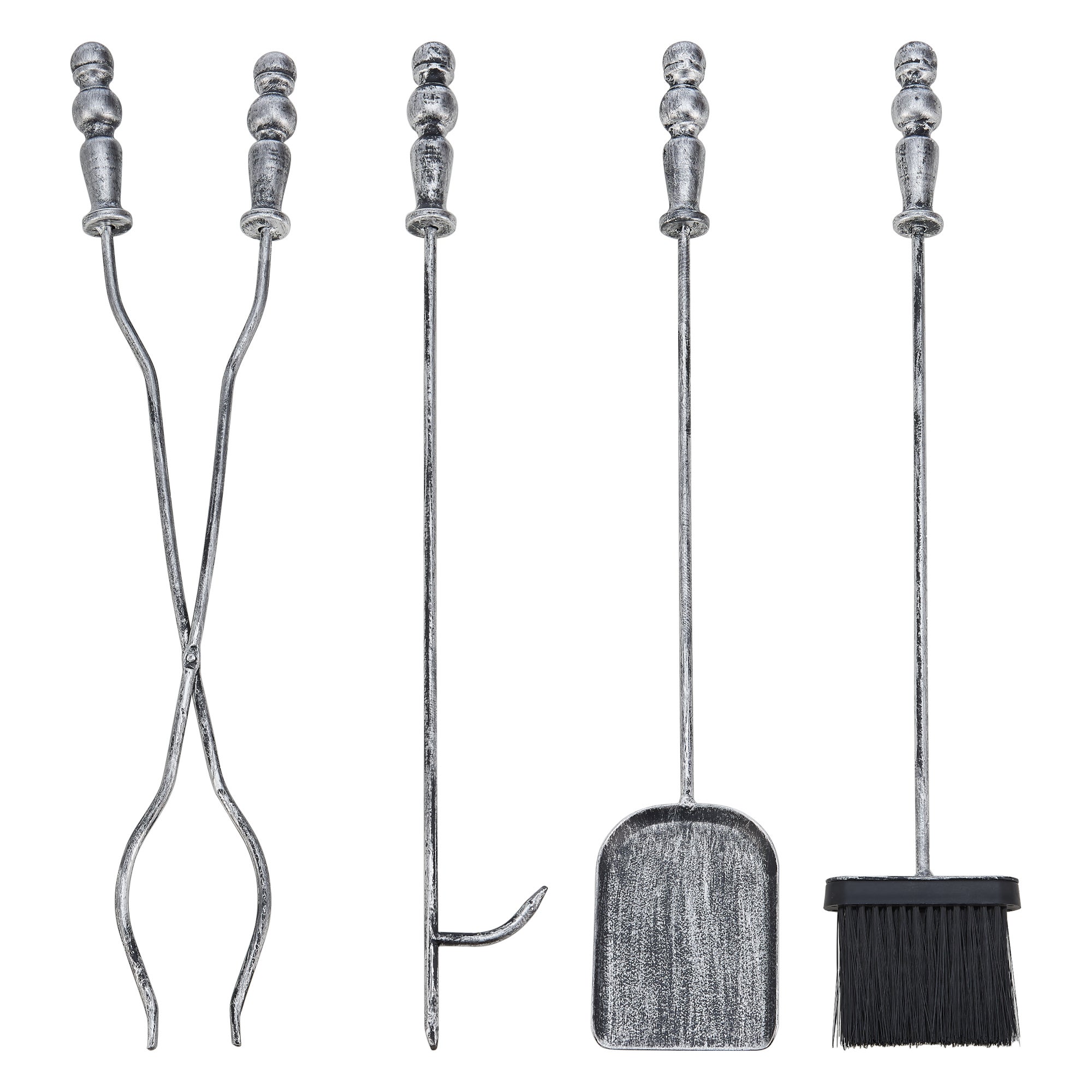 Serviteur de cheminée Dovre avec balai pelle pince tisonnier argenté [en.casa] - 5
