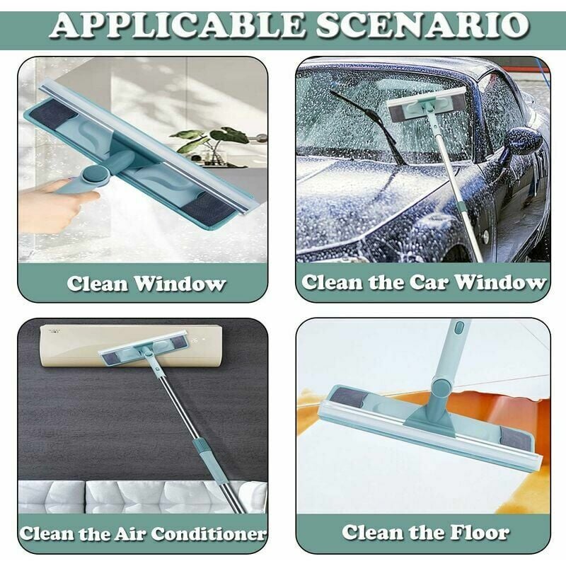 Nettoyeur de Raclette Vitre 2 en 1 Lave Vitre Telescopique Nettoyeur Vitre Rotative Extensible Rotative Manche Acier Inoxydable - 4