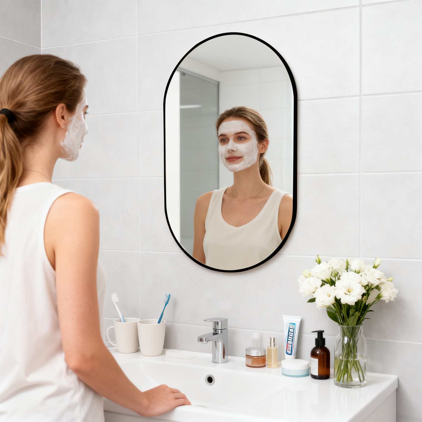 Specchio Ovale 50x70cm con Pellicola di Sicurezza, Vetro Alta Qualità, Riflesso Chiaro e Anti-Esplosione - 2