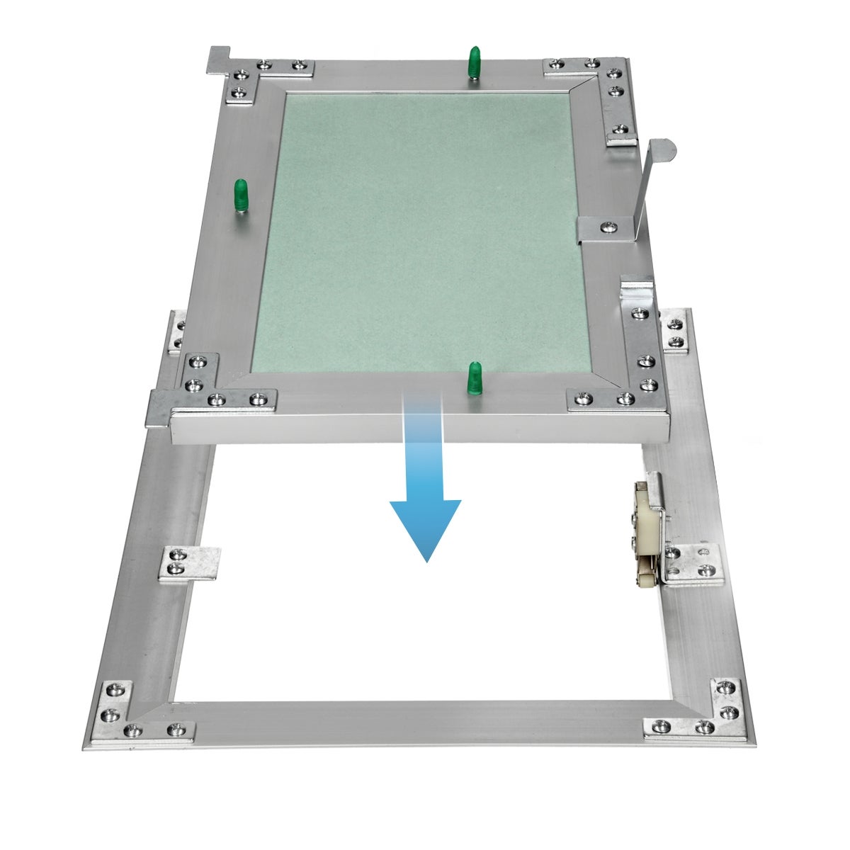 Trappe de visite 150x200 mm aluminium/vert plaque de plâtre imprégnée charnière de porte à droite/à gauche ouverture et fermeture par bouton-poussoir - 3